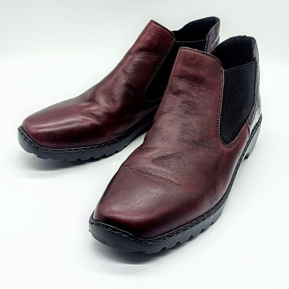 Rieker Chelsea Burgundy Red Leather Ankle Boots - EU42